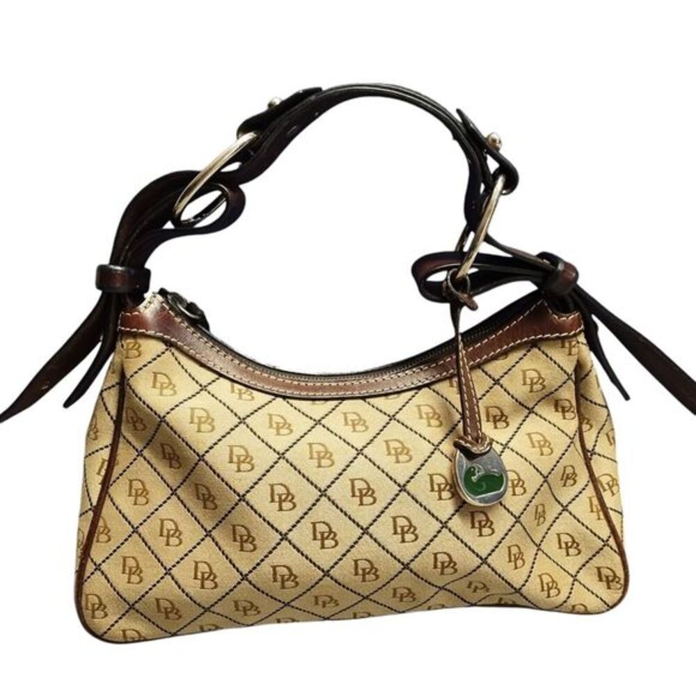 Dooney & Bourke Signature Hobo Bag Womens Tan Brown Canvas Shoulder Straps‎
